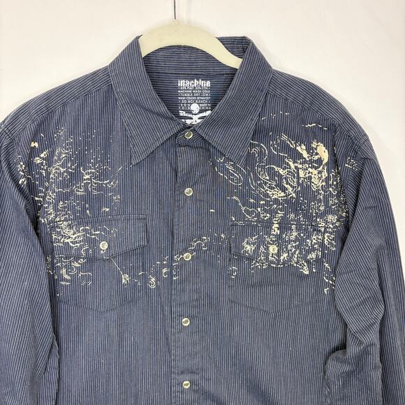 MK Machine Size L Pearl Snap Shirt Y2K Vintage Graphic Grunge Rock Western - Picture 3 of 11
